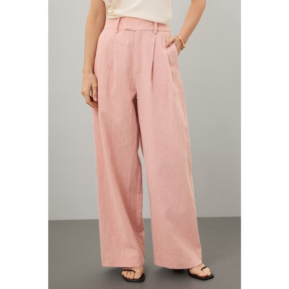 EN SAISON Dusty Pink Linen Style Front Zipper Macey Trousers Pants Size Small - Picture 2 of 16